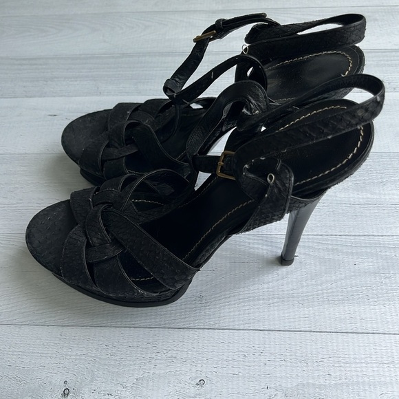 YSL Black Leather Python Tribute Platform Heels Size 9.5 - Picture 11 of 13